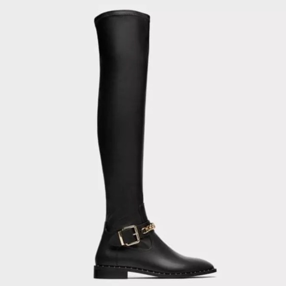 BLOGGER Zara Flat Over the Knee Boots Chain Detail - Picture 5 of 8